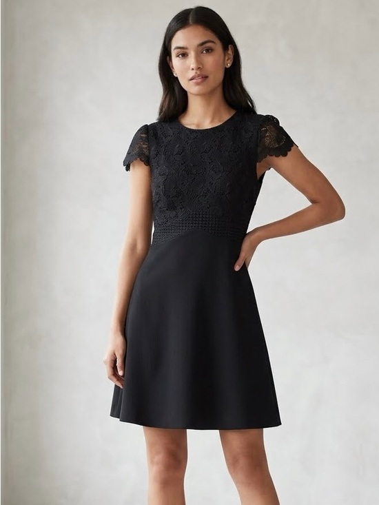 Club Monaco Dresses & Skirts - Club Monaco Black Lace Cutout Fit & Flare Mini Dress Cocktail LBD 6